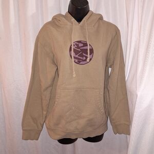 Tan Hoodie with Purple Graphic